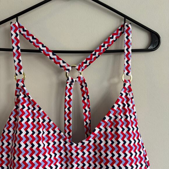 Kona Sol One Piece Swim Suit Red White Blue Gold Hardware USA Patriotic 18 NWT - Picture 2 of 10